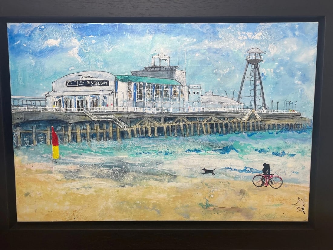 Contemporary Oil Painting Beach Seaside Bournemouth Pier Signed Katharine Dove - 2
