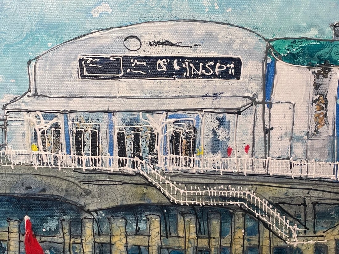 Contemporary Oil Painting Beach Seaside Bournemouth Pier Signed Katharine Dove - 8