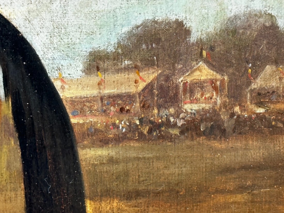 British Oil Painting Victorian Equine Bay Hunter Horse With Groom At French Fair - 16