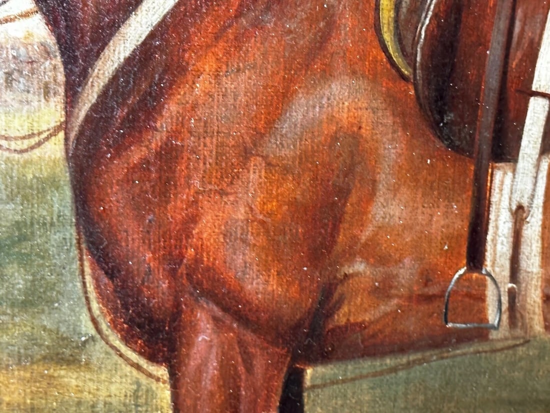 British Oil Painting Victorian Equine Bay Hunter Horse With Groom At French Fair - 20