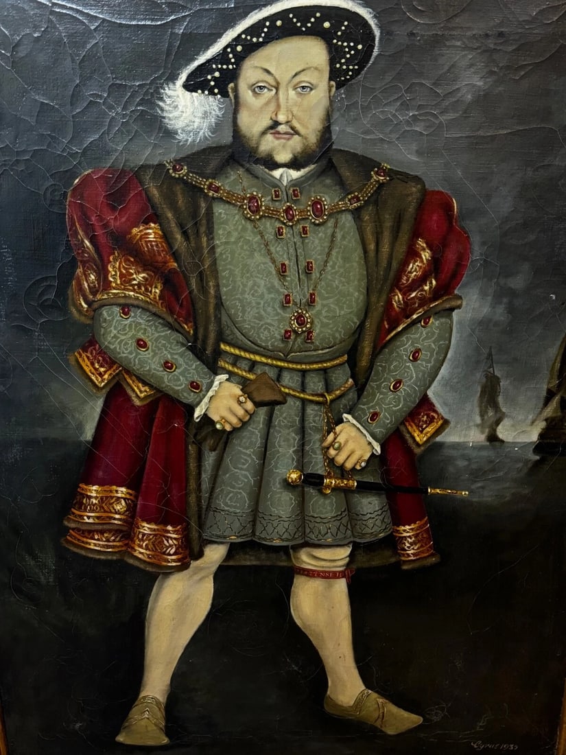 Huge Oil Painting Portrait Tudor Monarch King Henry VIII After Hans Holbein - 2