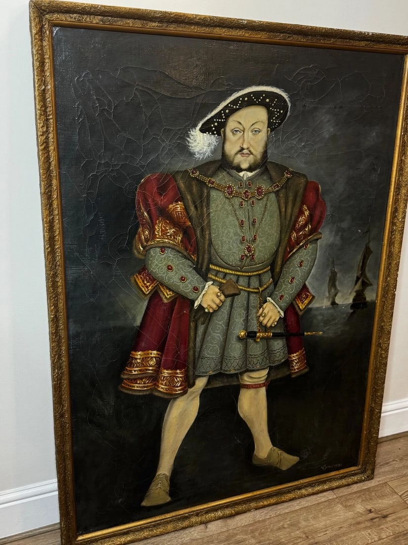 Huge Oil Painting Portrait Tudor Monarch King Henry VIII After Hans Holbein - 3