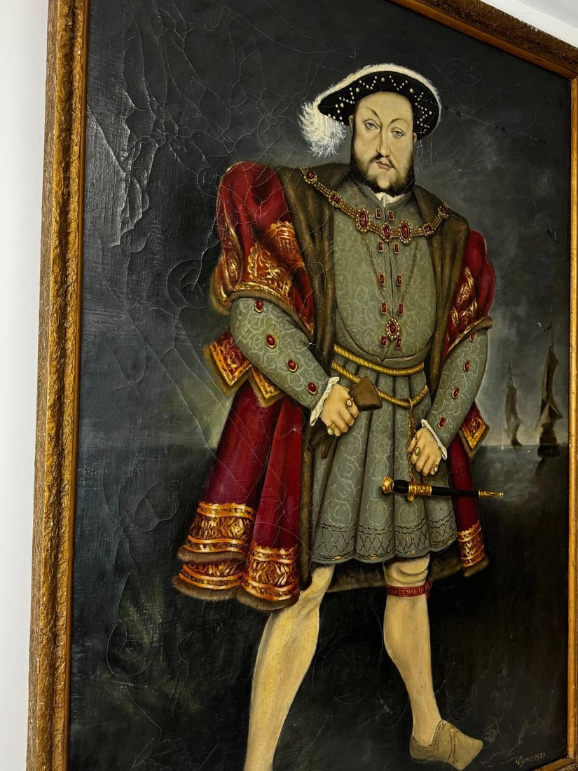 Huge Oil Painting Portrait Tudor Monarch King Henry VIII After Hans Holbein - 4
