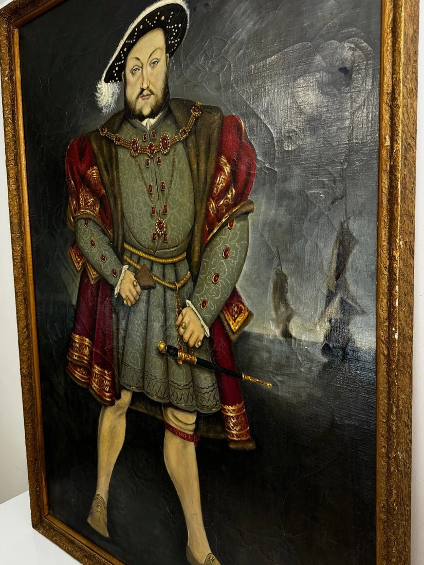 Huge Oil Painting Portrait Tudor Monarch King Henry VIII After Hans Holbein - 5