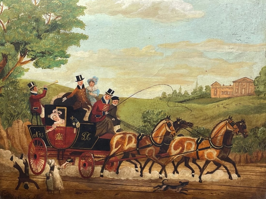 19th Century Oil Painting Royal Mail Carriage With Horses After James Pollard - 2