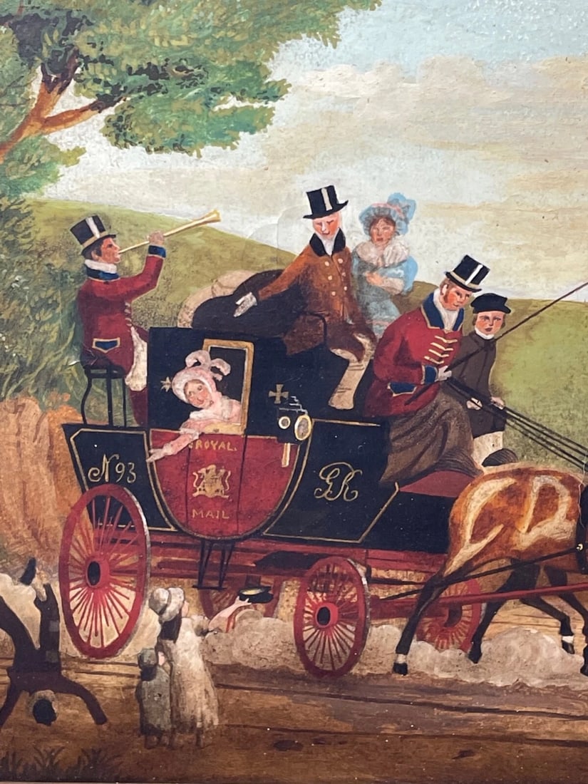 19th Century Oil Painting Royal Mail Carriage With Horses After James Pollard - 3