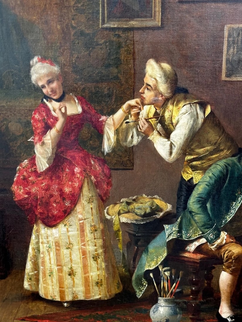 19th Century Italian Genre Mutual Admiration Oil Painting By Pompeo Massani - 16