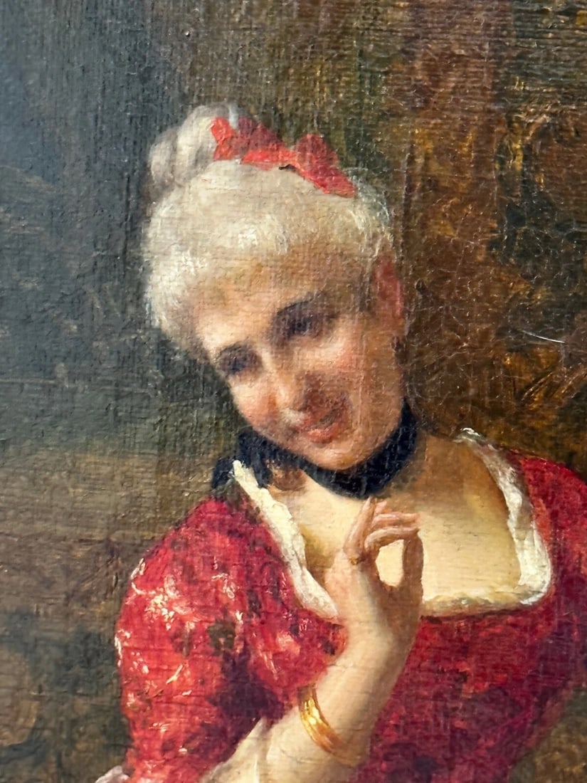 19th Century Italian Genre Mutual Admiration Oil Painting By Pompeo Massani - 17
