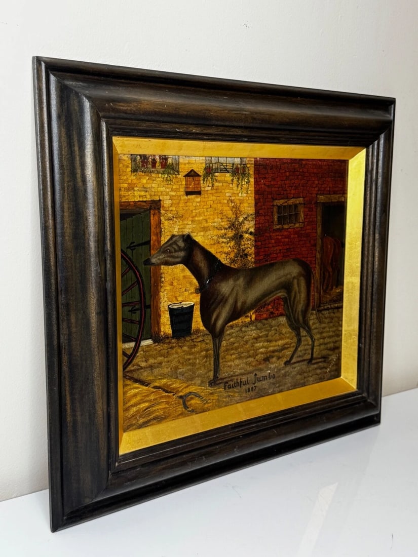 19th Century Oil Painting Prized Greyhound Racing Champion After Edwin Landseer - 3