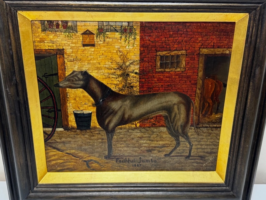 19th Century Oil Painting Prized Greyhound Racing Champion After Edwin Landseer - 8