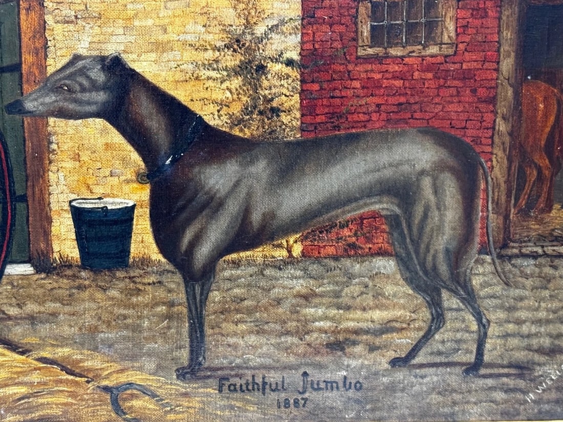 19th Century Oil Painting Prized Greyhound Racing Champion After Edwin Landseer - 9