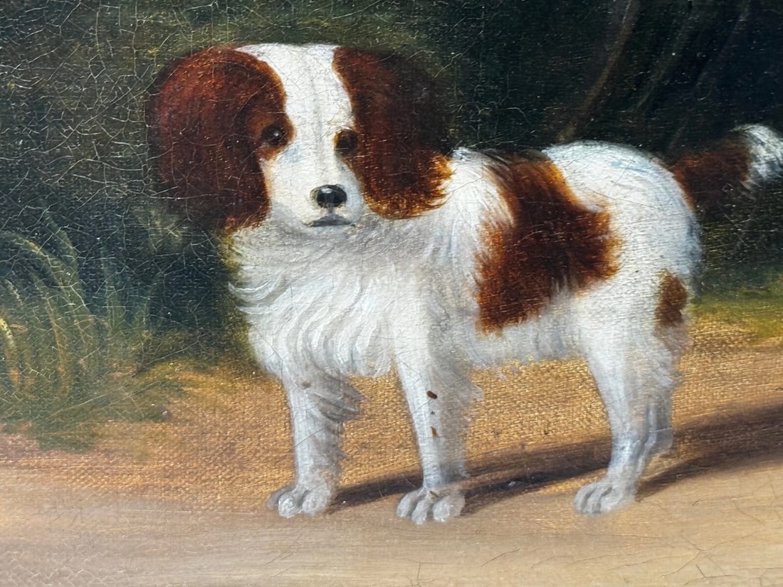 Hunting Party Oil Painting Spaniel Pointer Dogs Lord With Purdey In Grey Top Hat - 10