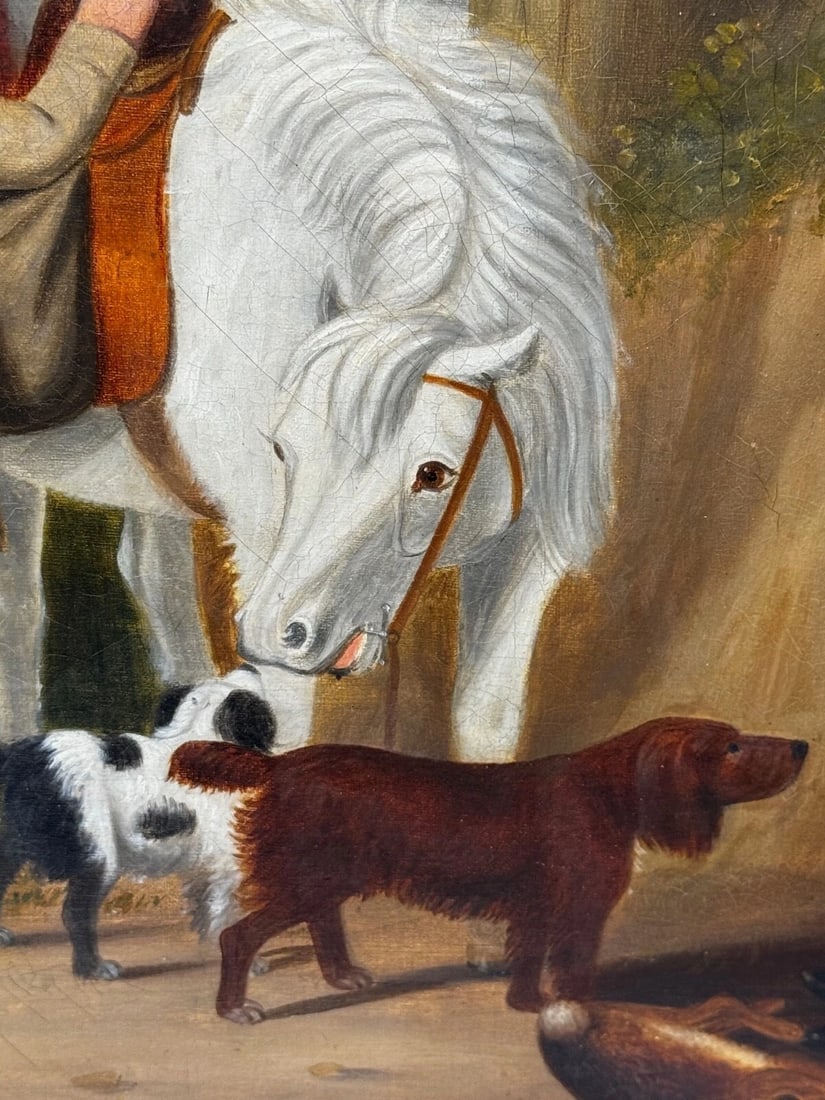 Hunting Party Oil Painting Spaniel Pointer Dogs Lord With Purdey In Grey Top Hat - 16
