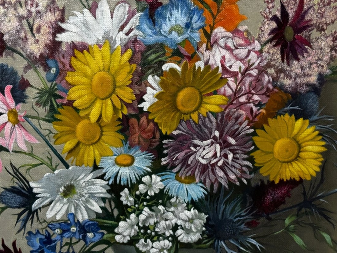Scottish Oil Painting Wild Flowers Heather Thistles Daisies By Dan Ferguson ROI - 12