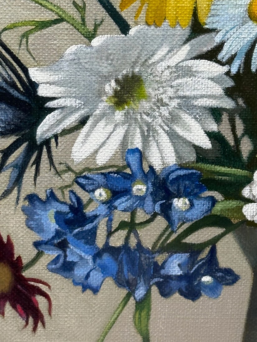Scottish Oil Painting Wild Flowers Heather Thistles Daisies By Dan Ferguson ROI - 17