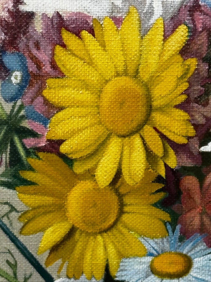 Scottish Oil Painting Wild Flowers Heather Thistles Daisies By Dan Ferguson ROI - 19