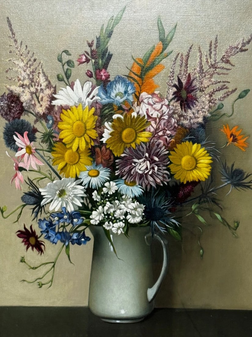 Scottish Oil Painting Wild Flowers Heather Thistles Daisies By Dan Ferguson ROI - 2