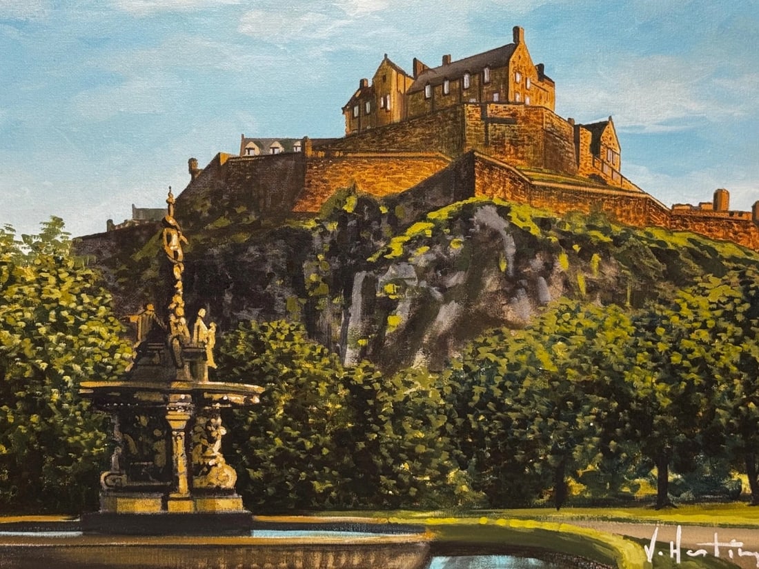 Painting Crown of the Capital at Dawn Edinburgh Castle with the Ross Fountain - 2