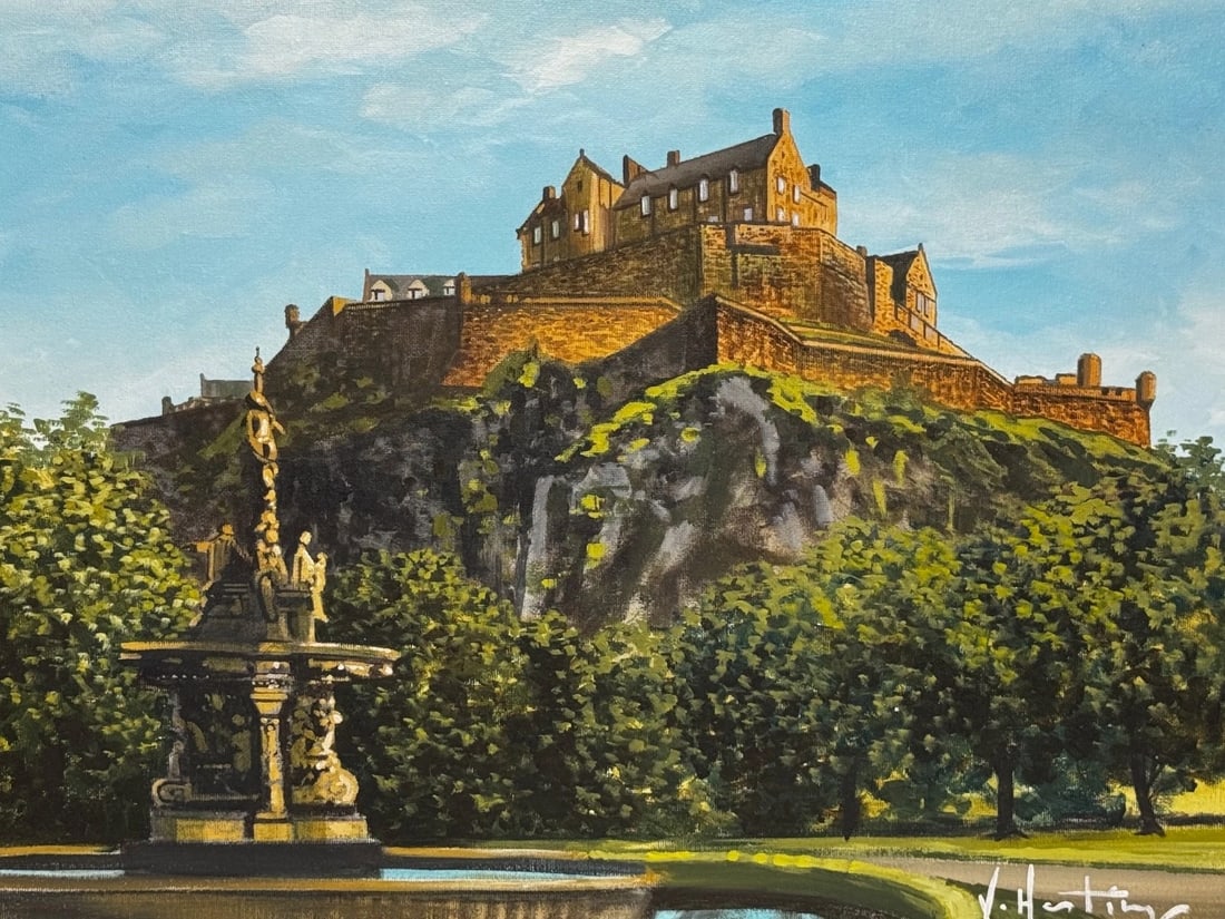 Painting Crown of the Capital at Dawn Edinburgh Castle with the Ross Fountain - 5
