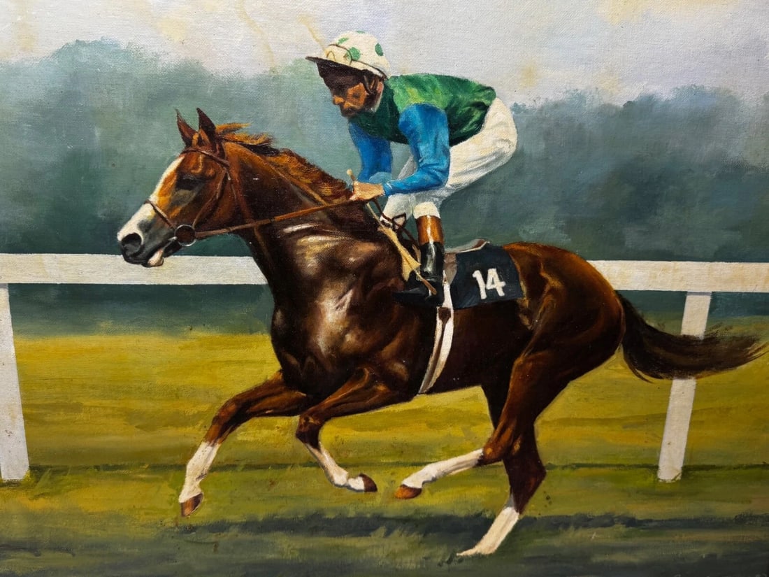 Oil Painting The Minstrel Chestnut Colt Epsom Derby 1977 Jockey Lester Piggott - 11