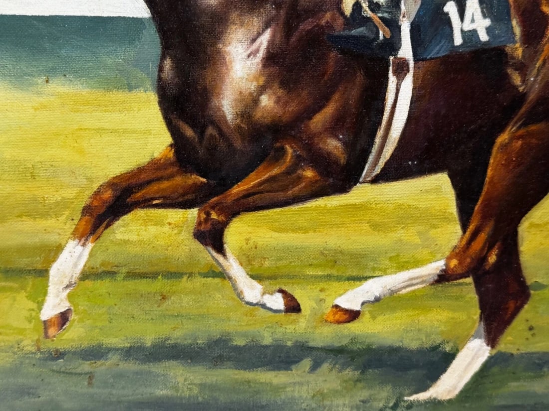 Oil Painting The Minstrel Chestnut Colt Epsom Derby 1977 Jockey Lester Piggott - 13