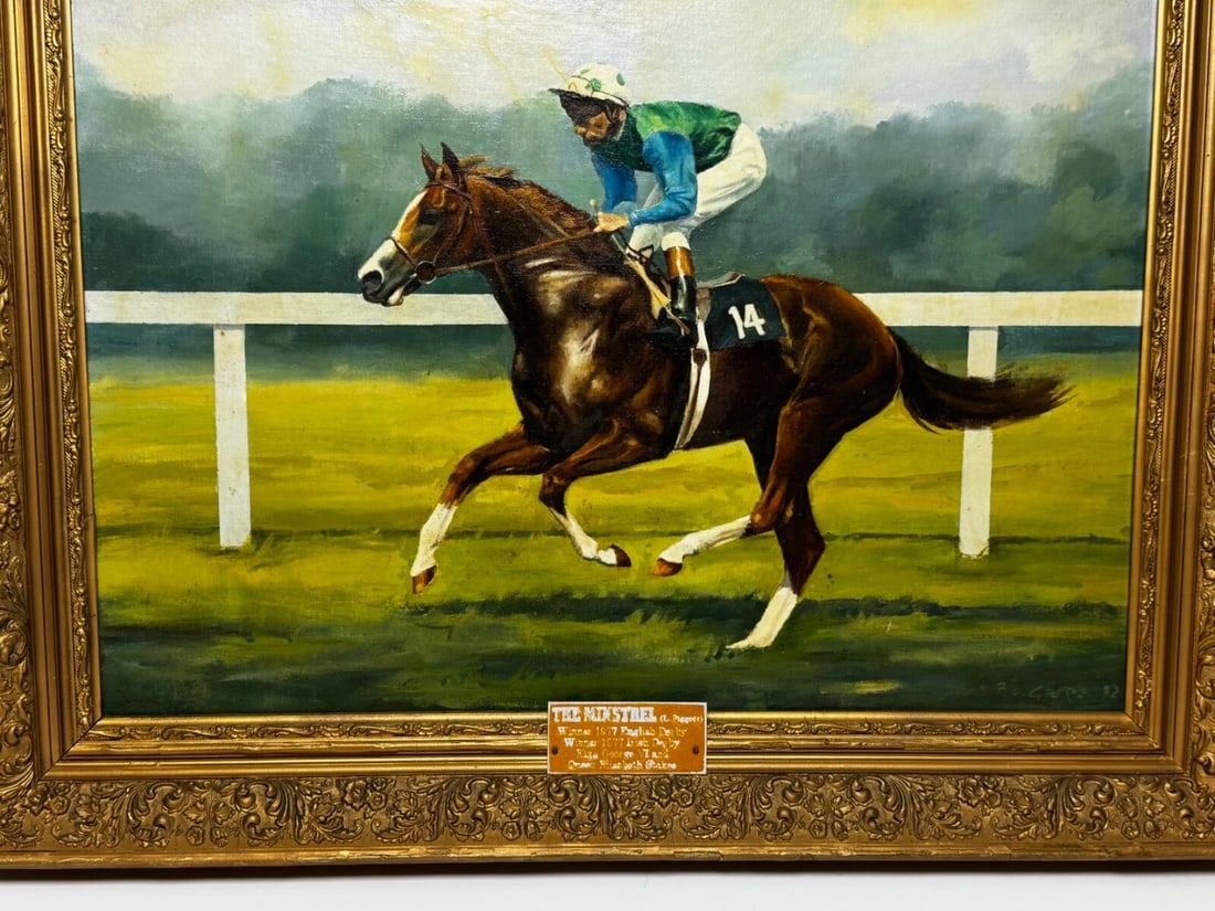 Oil Painting The Minstrel Chestnut Colt Epsom Derby 1977 Jockey Lester Piggott - 6