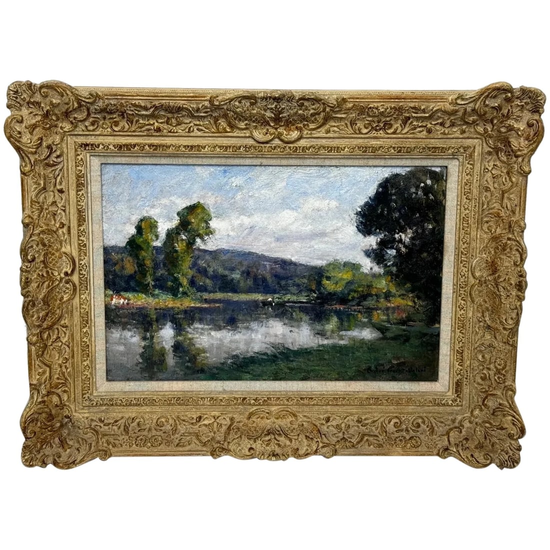 Oil Painting Fisherman On River Orne Normandy France By André Prévot-Valéri: Oil Painting Landscape Fisherman on River Orne Normandy by André Prévot-Valéri Click image to enlarge Description Impressionist Masterpiece Painting Landscape Fisherman On