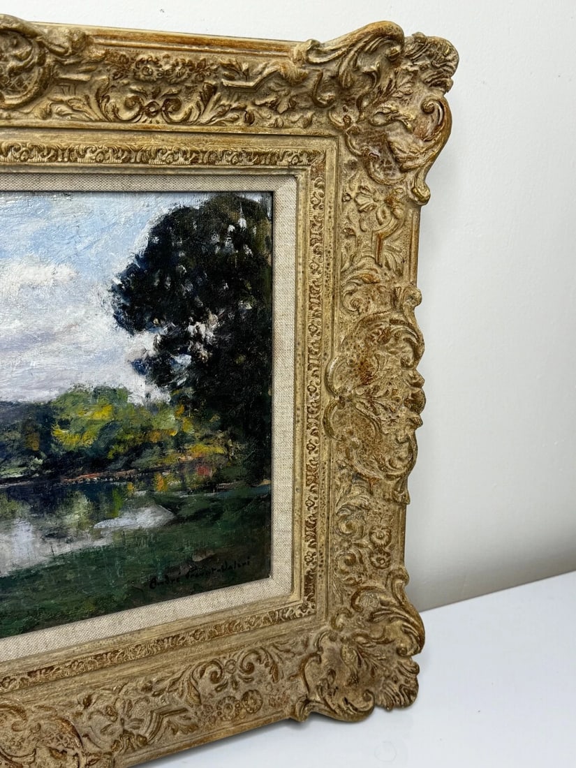 Oil Painting Fisherman On River Orne Normandy France By André Prévot-Valéri - 3