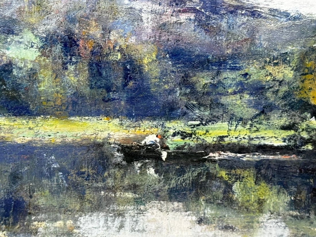 Oil Painting Fisherman On River Orne Normandy France By André Prévot-Valéri - 7
