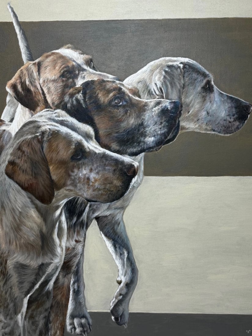 Large Hunting Portrait Oil Painting Dog Pack Of Scent Foxhounds At Berkeley Hunt - 2