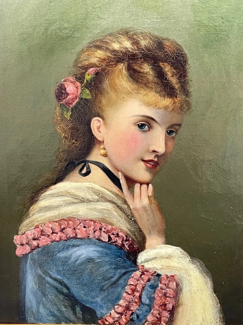 Oil Portrait Young Society Lady c1870 In The Manner of George Goodwin Kilburne - 2