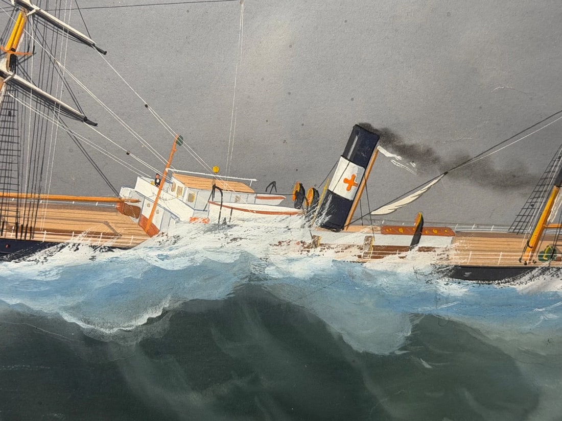 ⚓ S.S. Livornese in Heavy Seas Steam Ship Portrait Attributed to Luca Papaluca - 13
