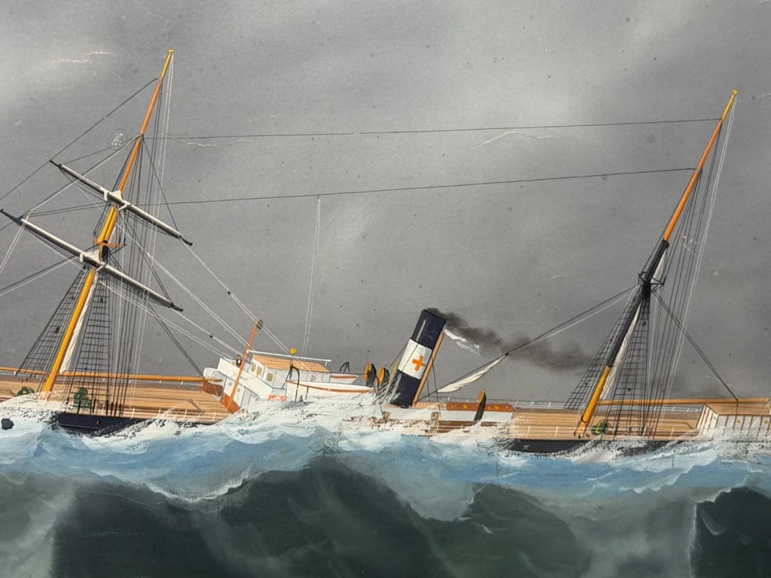 ⚓ S.S. Livornese in Heavy Seas Steam Ship Portrait Attributed to Luca Papaluca - 14