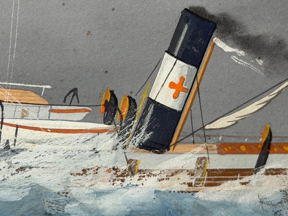 ⚓ S.S. Livornese in Heavy Seas Steam Ship Portrait Attributed to Luca Papaluca - 19