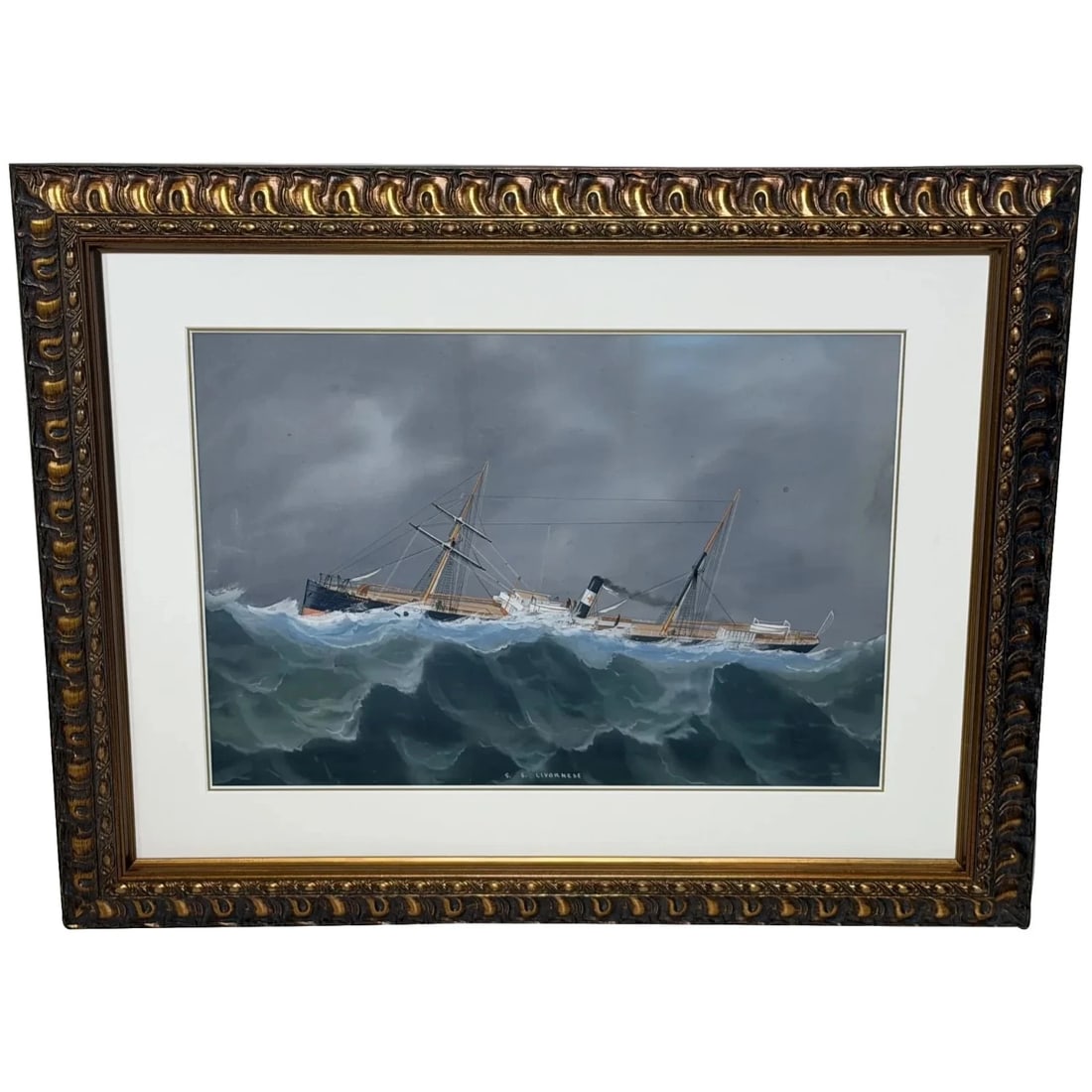 ⚓ S.S. Livornese in Heavy Seas Steam Ship Portrait Attributed to Luca Papaluca (1 of 20)