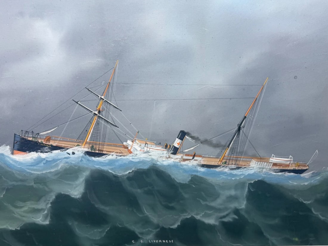 ⚓ S.S. Livornese in Heavy Seas Steam Ship Portrait Attributed to Luca Papaluca - 2