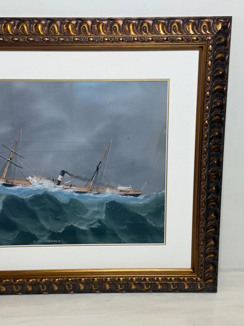 ⚓ S.S. Livornese in Heavy Seas Steam Ship Portrait Attributed to Luca Papaluca - 4