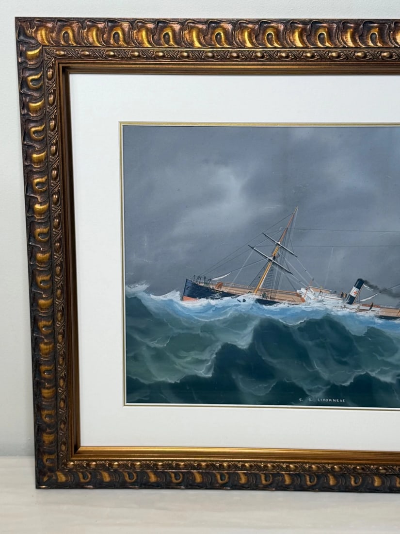 ⚓ S.S. Livornese in Heavy Seas Steam Ship Portrait Attributed to Luca Papaluca - 5