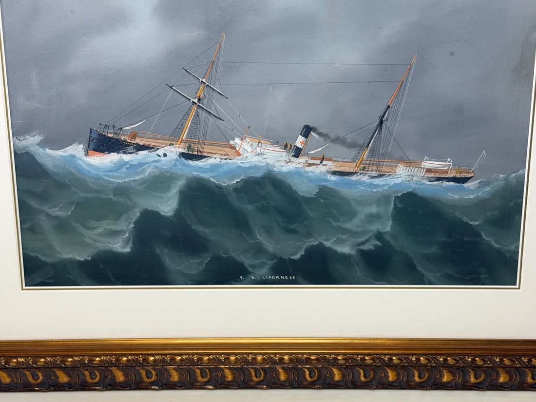 ⚓ S.S. Livornese in Heavy Seas Steam Ship Portrait Attributed to Luca Papaluca - 6