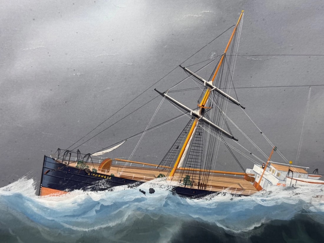 ⚓ S.S. Livornese in Heavy Seas Steam Ship Portrait Attributed to Luca Papaluca - 8