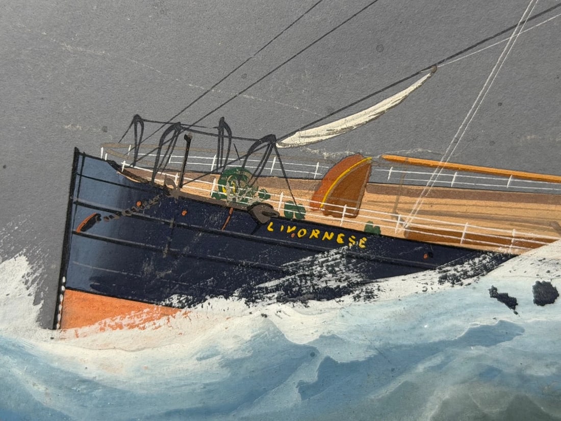 ⚓ S.S. Livornese in Heavy Seas Steam Ship Portrait Attributed to Luca Papaluca - 9