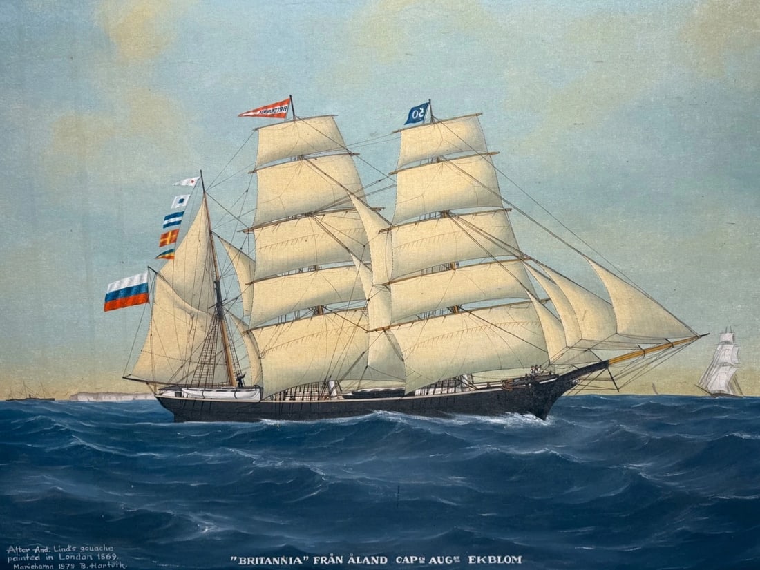 Baltic Barque Ship Britannia Of Åland Under Full Sail — Capt. August Ekblom - 2