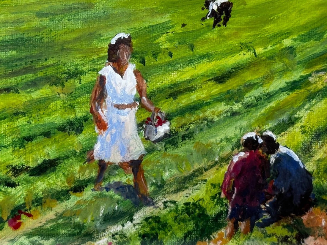 Impressionist Oil Painting Strawberry Pickers At South Downs British Summer - 12