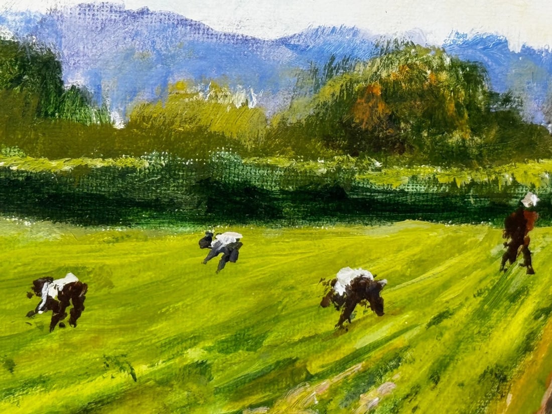 Impressionist Oil Painting Strawberry Pickers At South Downs British Summer - 13