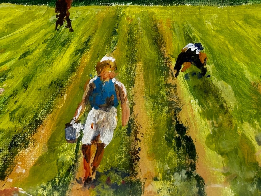 Impressionist Oil Painting Strawberry Pickers At South Downs British Summer - 14