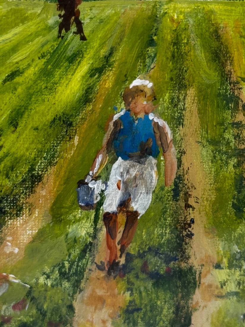 Impressionist Oil Painting Strawberry Pickers At South Downs British Summer - 15