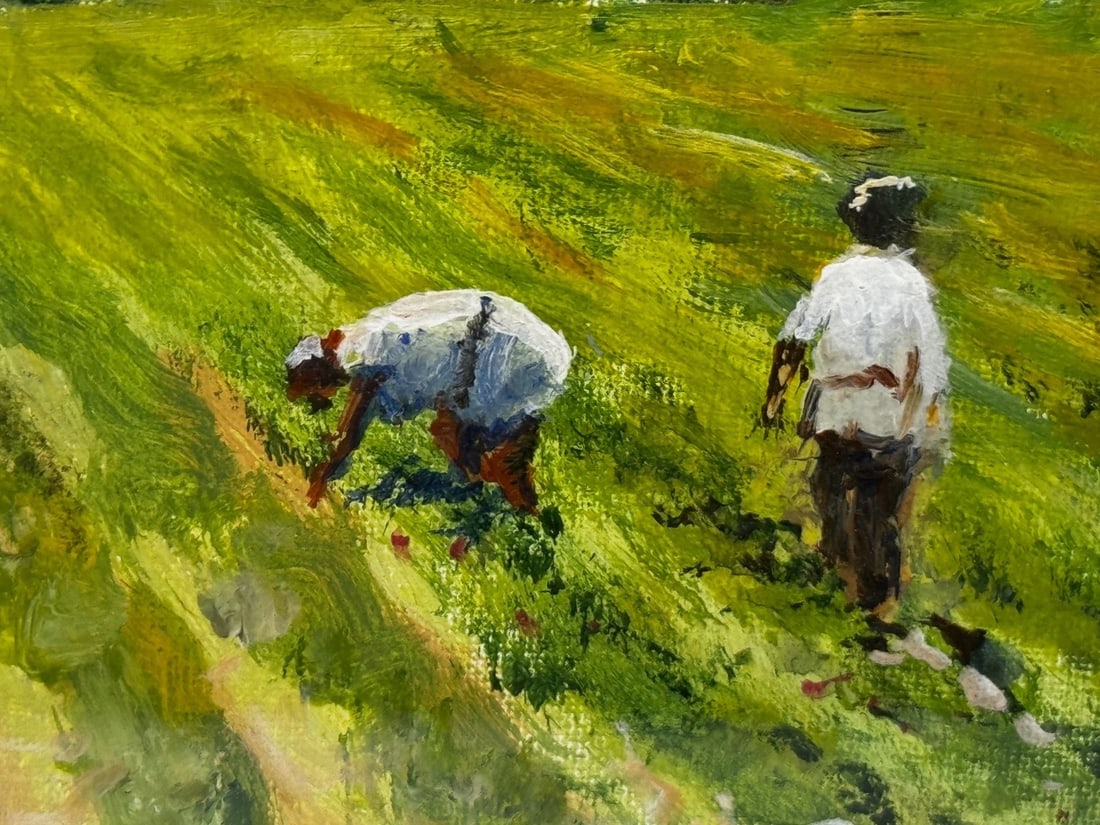 Impressionist Oil Painting Strawberry Pickers At South Downs British Summer - 18