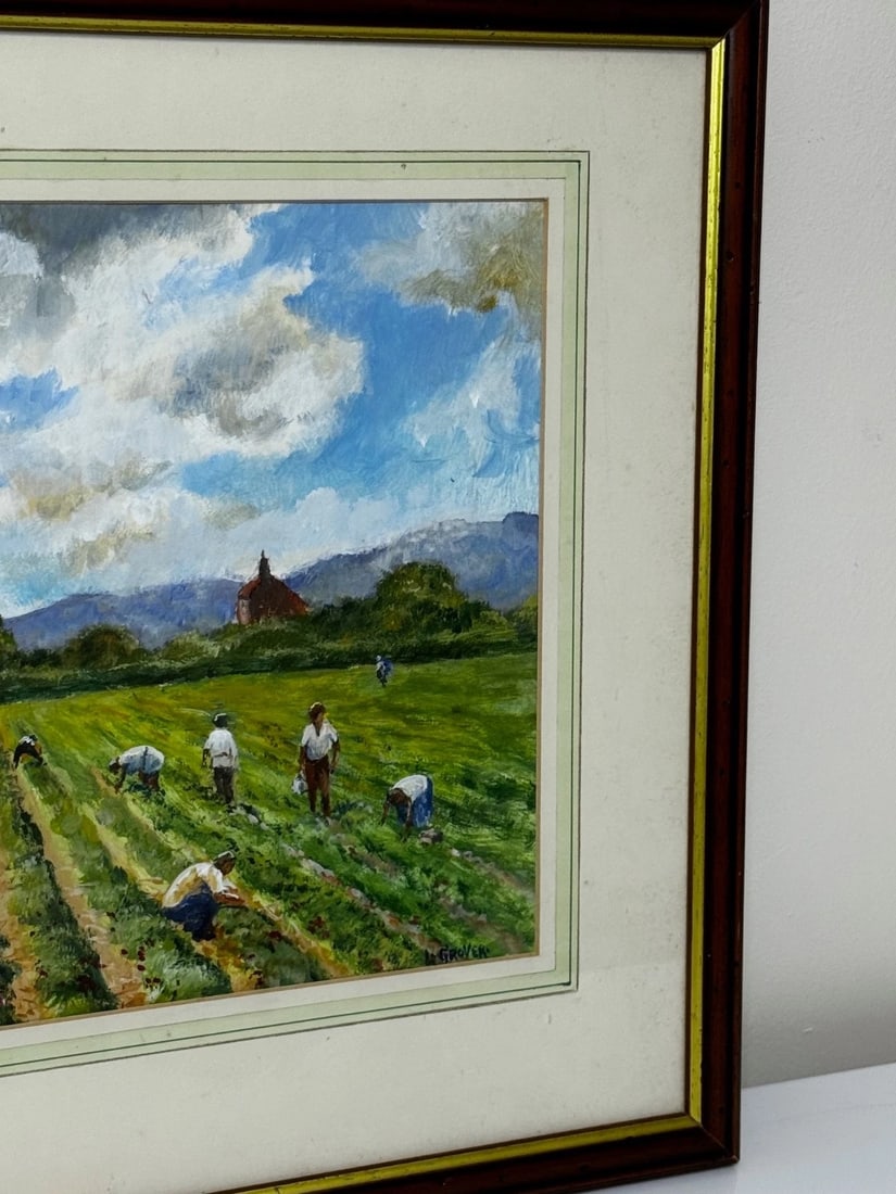 Impressionist Oil Painting Strawberry Pickers At South Downs British Summer - 2
