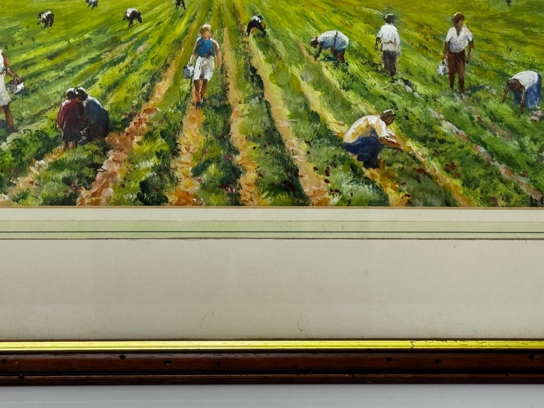 Impressionist Oil Painting Strawberry Pickers At South Downs British Summer - 4