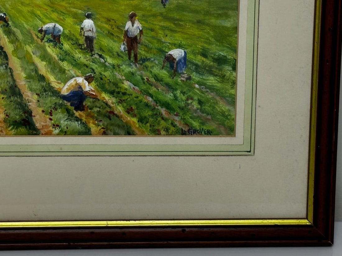 Impressionist Oil Painting Strawberry Pickers At South Downs British Summer - 5